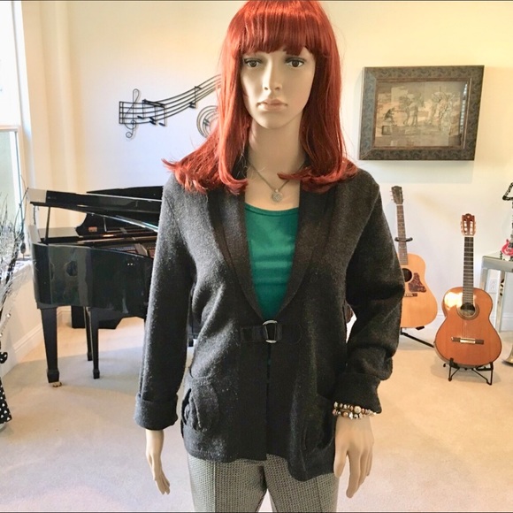 Gray Shawl Collar Merino Wool Cardigan - Picture 1 of 6